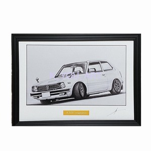 Art Auction ホンダ HONDA シビックRS【鉛筆画】名車 旧車 イラスト A4サイズ 額付き サイン入り, 美術品, 絵画, 鉛筆画, 木炭画