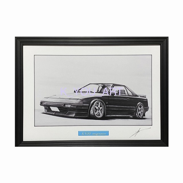 Toyota TOYOTA MR2 Черный [Карандашный рисунок] Знаменитый автомобиль Иллюстрация старого автомобиля Размер А4 В рамке с подписью, произведение искусства, рисование, карандашный рисунок, рисунок углем