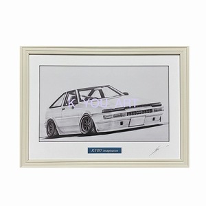 Art hand Auction トヨタ TOYOTA 86トレノ【鉛筆画】名車 旧車 イラスト A4サイズ 額付き サイン入り, 美術品, 絵画, 鉛筆画, 木炭画