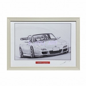 マツダ MAZDA FD サバンナ RX-7 後期　【鉛筆画】名車 旧車 イラスト A4サイズ 額付き サイン入り