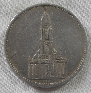 ドイツ 第三帝国 5ライヒスマルク 銀貨 1935年 A 5マルク ギャリソン教会 ナチスドイツ アンティーク