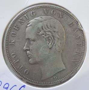 ドイツ バイエルン 5マルク 銀貨 1907年 D オットー1世 美品! アンティーク 古銭 希少品