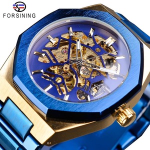 男性腕時計 機械式 自動巻き 高級 スケルトンデザイン メンズウォッチ 夜光 防水 ステンレスバンド 紳士 ブルー MNM61