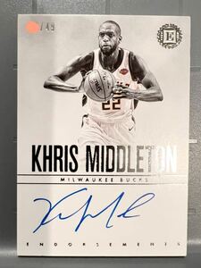 All-star 最高級直書/49 Auto 18-19 Panini Encased Khris Middleton クリス・ミドルトン NBA サイン Bucks バックス バスケ ユニフォーム