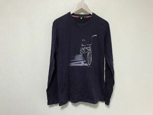 本物ポールスミスPAULSMITHコットンプリント長袖TシャツロンTメンズビジネススーツアメカジサーフ紺ネイビーM日本製