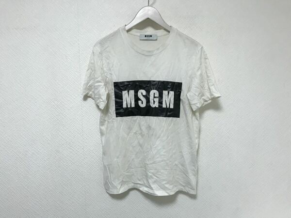 本物エムエスジーエムMSGMコットンロゴプリント半袖TシャツメンズビジネススーツアメカジサーフL白ホワイトイタリア製