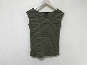 本物カルバンクラインck CalvinKleinコットンボーダー柄ストレッチタンクトップTシャツレディースビジネススーツ茶ブラウンM