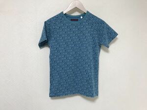 本物ブルーブルーBLUEBLUEコットンストレッチロゴプリント柄タイト半袖Tシャツメンズアメカジサーフビジネススーツ青ブルー0XS日本製