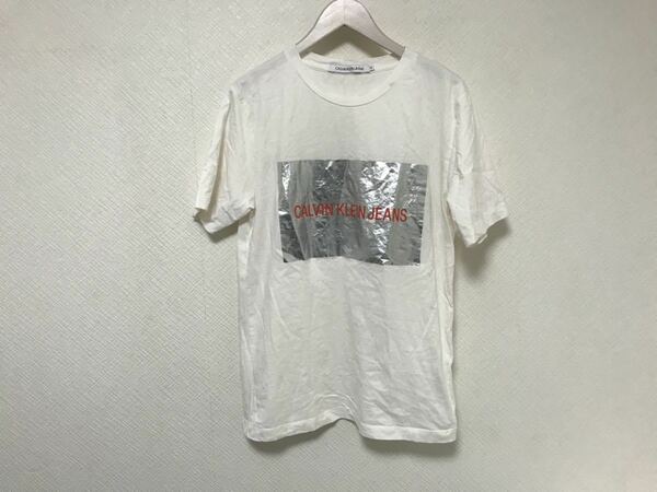 本物カルバンクラインジーンズCalvinKleinコットンロゴプリント半袖Tシャツメンズアメカジサーフビジネススーツ白ホワイトM