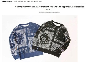 HYPEBEAST 掲載 日本限定 Champion BANDANA SWEAT CREW 黒　チャンピオン　バンダナ　スウェット ハイプビースト