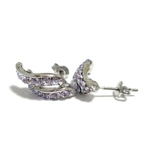  rhinestone light purple titanium post silver earrings lady's 