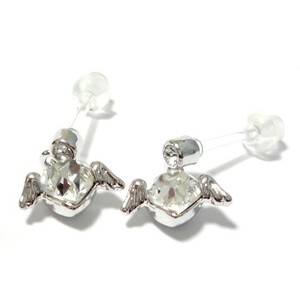 Angel Heart Swarovski crystal resin post silicon catch earrings lady's 