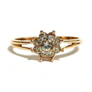 17 number Kirakira flower . flower Swarovski crystal pink gold ring ring lady's 