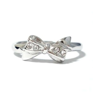 7 number Pinky Swarovski crystal ribbon silver ring ring lady's 