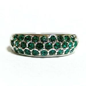 15 number gorgeous pave Swarovski crystal emerald silver ring ring unisex man and woman use lady's men's 