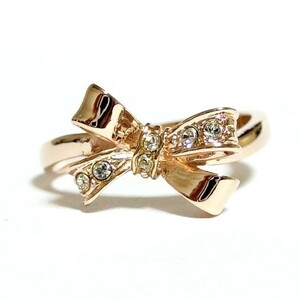 15 number ribbon butterfly .. Swarovski crystal pink gold ring ring lady's 