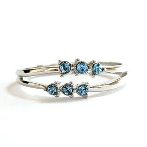 11 number double line Swarovski crystal aquamarine silver ring ring unisex man and woman use lady's men's 