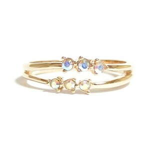 9 number double line Swarovski crystal Aurora clear pink gold ring ring lady's 