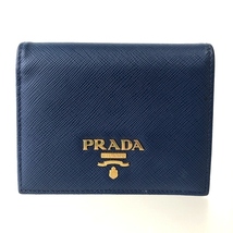 美品 定価50760円 PRADA プラダ サフィアーノ 二つ折り財布 1MV204 ブルー ゴールド金具 小銭入れ有り コンパクト バイカラー_画像2