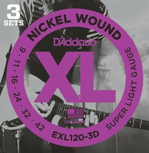 3セットパック D'Addario EXL120-3D Nickel Wound 009-042 ダダリオ エレキギター弦