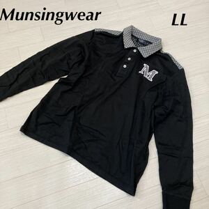 Munsingwear Golf wear polo-shirt with long sleeves black GOLF men's L L size made in Japan cotton 100%