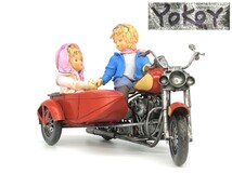 創作人形作家 矢野陽子 作 バイクに乗って遊ぶ二人の子供と子犬 バイクにサイン有 オブジェ 置物_画像1