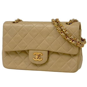 [Junk] Chanel CHANEL Matrasse W Flap Chain Shoulder Bag Coco Mark CC Leather Beige Ladies [Used], Chanel, Bag, bag, Shoulder bag