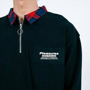 新品 M Pleasures プレジャーズ Pure Lover Quarter Zip L/S Polo Shirt ハーフ ジップ 長袖 ポロシャツ Black ブラック