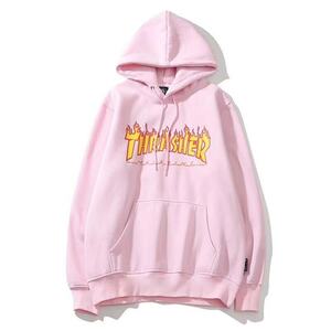 pk-THRASHER-Pink/Yel-M スラッシャー THRASHER マガジン フレイム ロゴ スウェット パーカー フード プルオーバー アウター ピンク