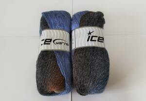 輸入　毛糸　Ice Yarns　アルパカアクティブ　アルパカ20％　ウール20％　100ｇ×2個セット　ブルー＆ブラウン　トルコ　海外