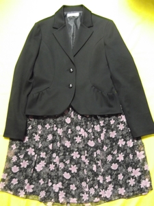 ◎美品 ELLE PETITE 165 160 ブラック 花柄 シフォンスカート フォーマル セレモニー スーツ エルプチ S