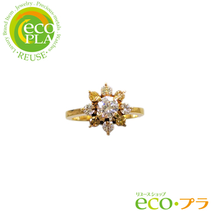 タサキ TASAKI 18金 0.38ct 立爪 ダイヤモンド リング 2カラー 脇石 0.49ct 日本サイズ 9号 K18 YG イエローゴールド