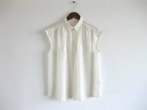 * Ships SHIPS* blouse * short sleeves * thin *F* cotton .* no sleeve * eggshell white * soft shirt *