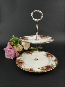  Britain * England Vintage * Royal Albert Old Country rose 2 step cake stand 