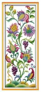 クロスステッチキット アラベスクフラワー 花 モチーフ 14CT 19×47cm 図案印刷あり 刺繍