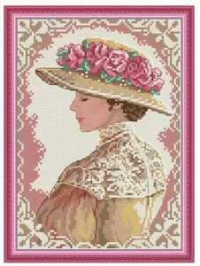 クロスステッチキット エレガントレディ 14CT 19×28cm 図案印刷あり 刺繍 女性
