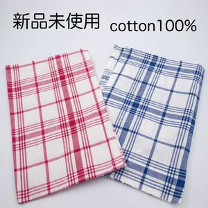 【新品未使用】cotton100% 赤と青 チェック柄 生地 布