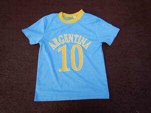 T-shits Tシャツ AZno.113 水色140 ARGENTINA 10 ポリ 上着 古着　used ティーシャツ　