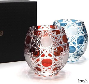ロックグラス タンブラーグラス フリーグラス ペア 2個セット 化粧箱 ウイスキー ビール 焼酎 切子 赤 青 レッド ブルー プレゼント