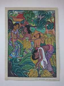 バリ絵画 バリ島 ウブド アート バトゥアン 農作業 インドネシア キャンバス 細密画 肉筆 サイン入り 伝統工芸品 ビンテージ
