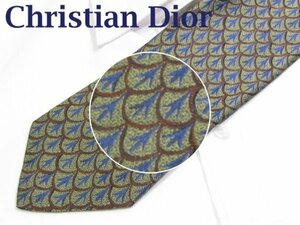 RT 238 クリスチャンディオール ネクタイ Christian Dior 緑色系 リーフ柄 ジャガード