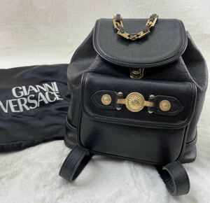 Good Condition Gianni Versace Backpack Medusa Leather Black Gold Metal Fittings, cormorant, Versace, Bag, bag