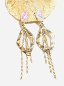 new goods Aurora acrylic fiber beads .gold rhombus&chain. swaying earrings 