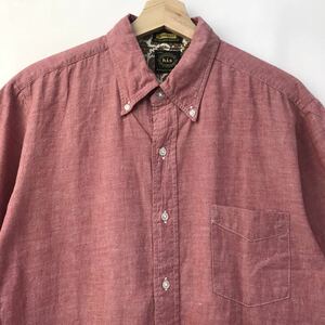 60s70s ビンテージ h.i.s シャンブレー 生地 ボタンダウンシャツ B.Dシャツ 赤シャンブレー L ピンク