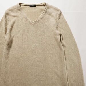 90's 00's Jクルー J.CREW Vネック コットン×リネン ニットセーター (M位) ナチュラル 90年代 00年代 旧タグ オールド LADYS