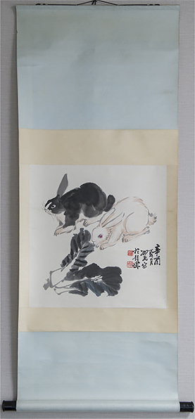 张卫मिन 1981 खरगोश स्क्रॉल प्रामाणिक चीनी पेंटिंग, कलाकृति, किताब, लटकता हुआ स्क्रॉल