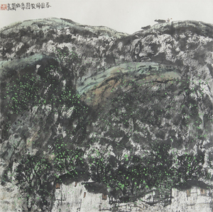 &#36213;&#21355; 1990年作 春山帰牧図 鏡心 真作保証 中国 近現代絵画 現代美術