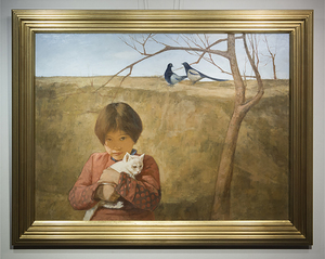 劉仁杰 1991年作 女孩与猫 著録品 真作保証 油画 中国 近現代絵画 刘仁杰 現代美術