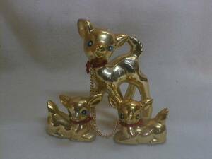  Showa era 40 period retro yellow gold pretty Bambi 12x9cm 146g ceramics made 