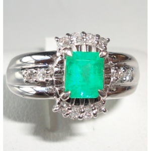  free shipping pt900 emerald 0.86/ diamond ring used pawnshop exhibition 
